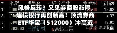 风格反转？又见券商股涨停	，建设银行再创新高！顶流券商ETF华宝（512000）冲高近4%，银行ETF连续突破-第2张图片