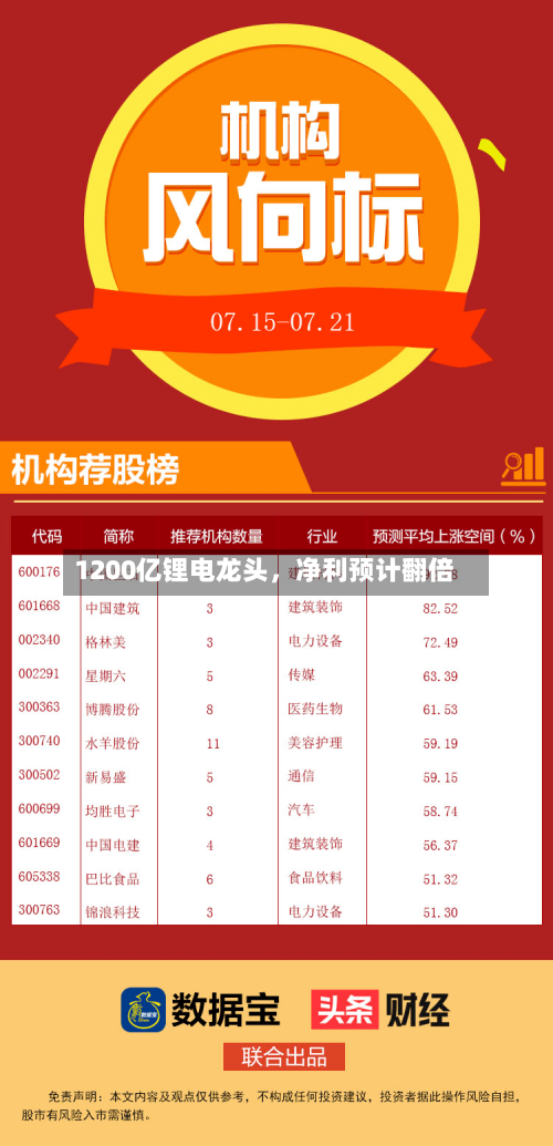 1200亿锂电龙头	，净利预计翻倍-第2张图片