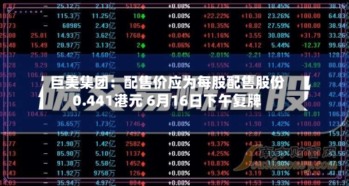 巨美集团：配售价应为每股配售股份0.441港元 6月16日下午复牌