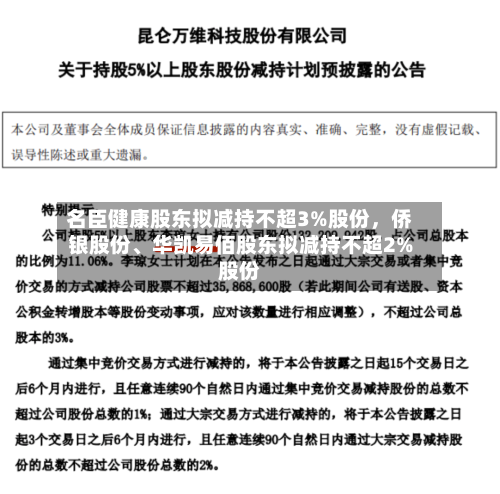 名臣健康股东拟减持不超3%股份，侨银股份、华凯易佰股东拟减持不超2%股份-第3张图片