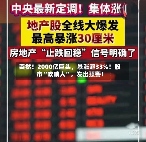 突然！2000亿巨头，暴涨超33%！股市“吹哨人”，发出预警！