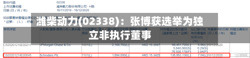 潍柴动力(02338)：张博获选举为独立非执行董事