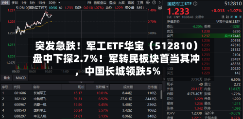 突发急跌！军工ETF华宝（512810）盘中下探2.7%！军转民板块首当其冲，中国长城领跌5%-第3张图片
