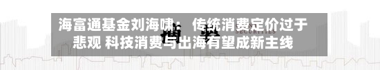 海富通基金刘海啸： 传统消费定价过于悲观 科技消费与出海有望成新主线-第2张图片