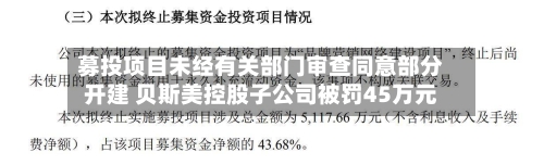 募投项目未经有关部门审查同意部分开建 贝斯美控股子公司被罚45万元-第2张图片